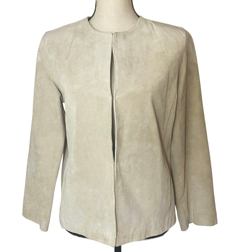 Y2K Merona Suede Collarless Suede Jacket Size M Bone Minimalist Quiet Luxury